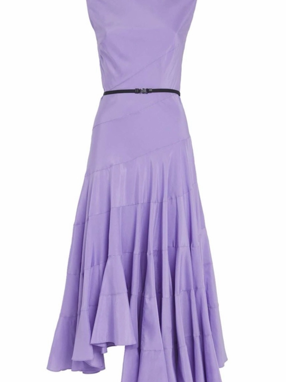 Tory Burch Lilac Asymmetrical Tiered Maxi Dress with Slim Black Belt